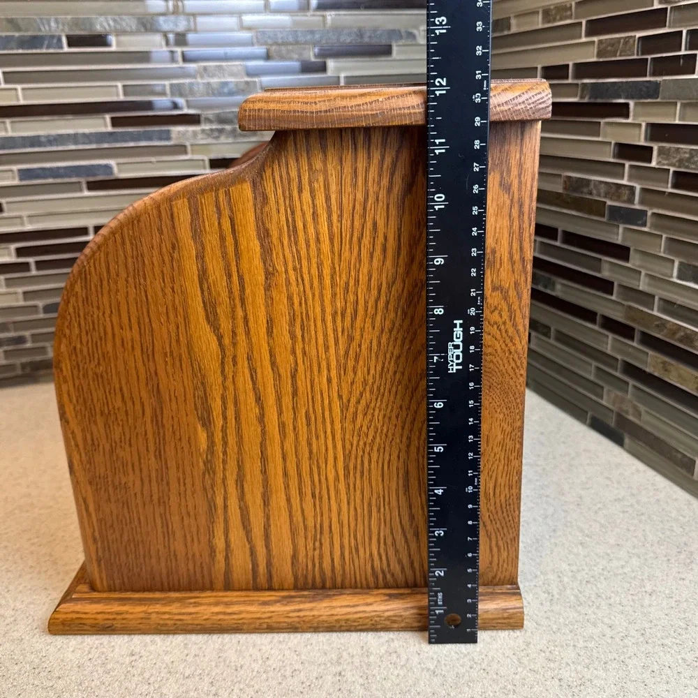 Vintage Solid Oak Roll Top Bread Box Handcrafted Amish Made Rustic Kitchen Decor